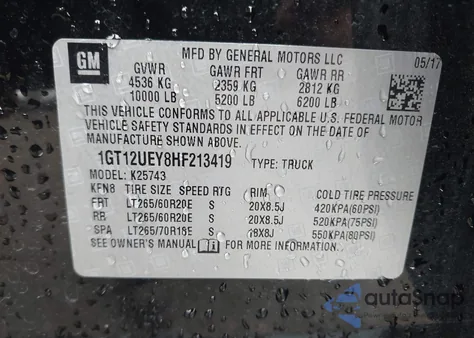 2017 GMC Sierra 2500Hd Denali из США, поврежденный, VIN 1GT12UEY8HF213419